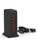 VHBW USB Charging Station for Multiple Devices, 6-Port 50W Desktop Power Centre with 1.8m Cord - Multi-Device Charger for Phones, Tablets & Electronics (Black)