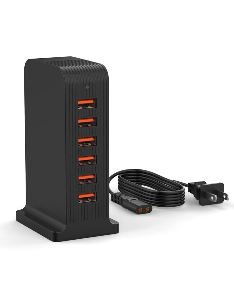 VHBW USB Charging Station for Multiple Devices, 6-Port 50W Desktop Power Centre with 1.8m Cord - Multi-Device Charger for Phones, Tablets & Electronics (Black)
