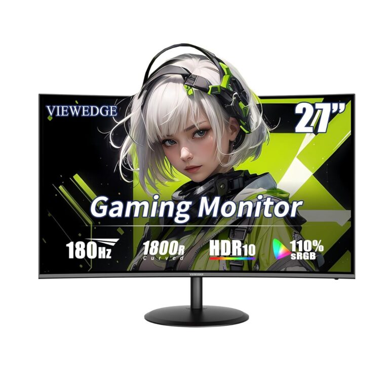 Viewedge 27 Inch Curved Gaming Monitor 180Hz 1ms with Speakers FHD 1080P Computer Monitor FreeSync|1800R|110% sRGB|HDR|Low Blue Light|HDMI DP Ports|Wall Mount