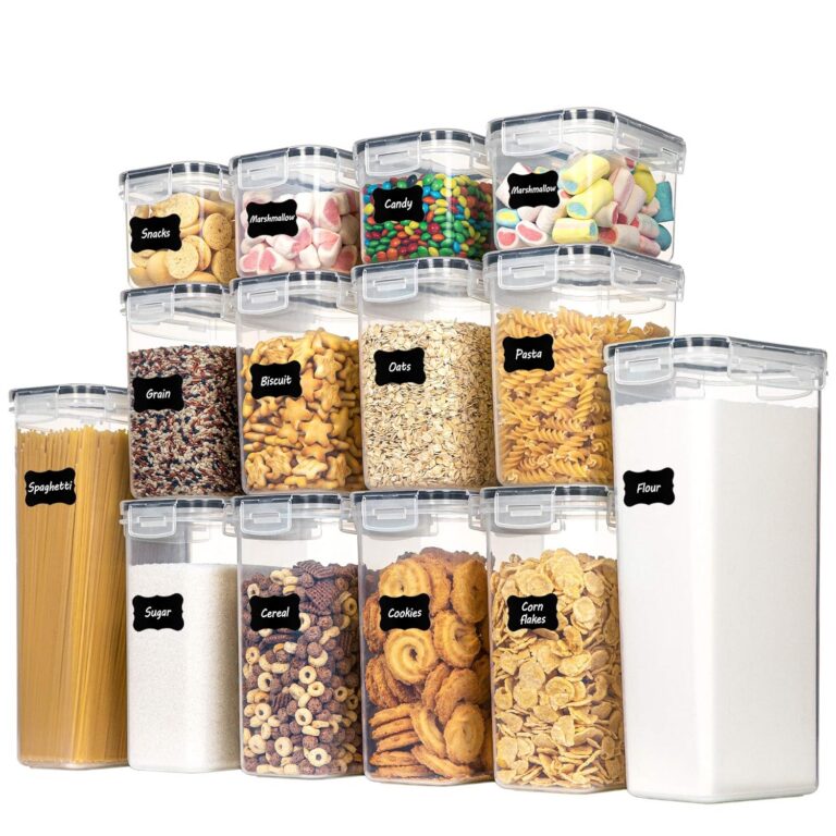 Vtopmart 14pcs Food Storage Containers Set, Kitchen & Pantry Organizers and Storage, Plastic Airtight Pantry Storage Container with Lids for Cereal, Flour and Sugar, Includes 24...