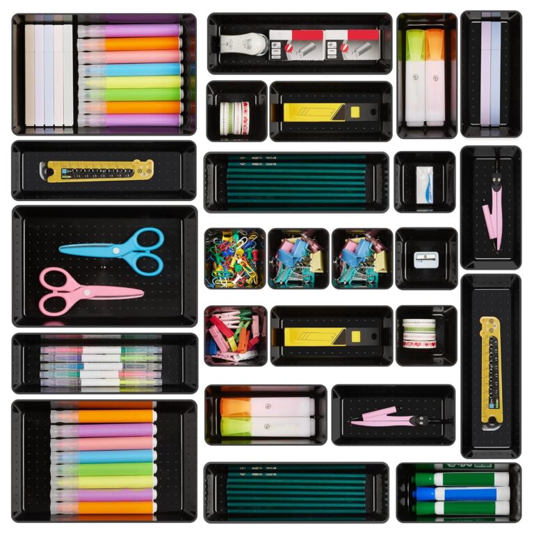 Vtopmart 25 PCS Office Desk Drawer Organizers Set, 4-Size Versatile Plastic Drawer Organizer Trays, Storage Bins for Desk Accessories Office Organizers and Storage, Bathroom,...