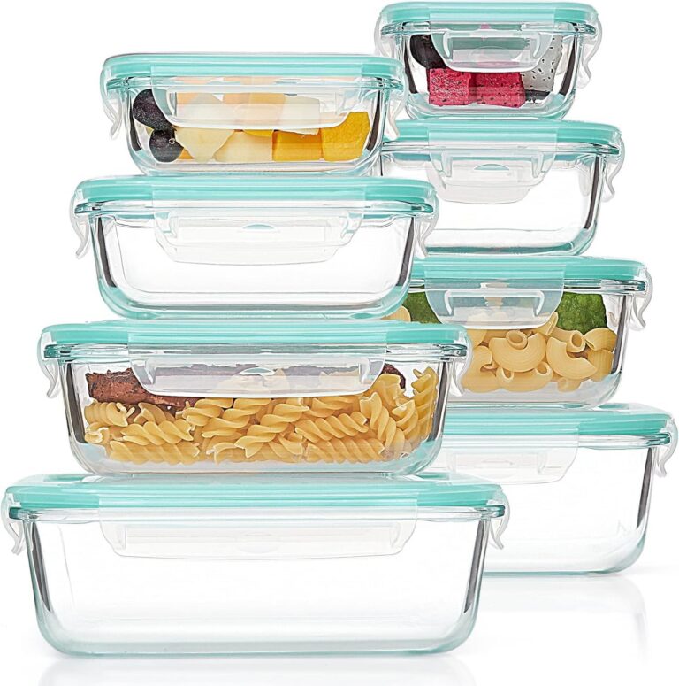 Vtopmart 8 Pack Glass Container Food Storage, Glass Meal Prep Containers with Lids, Airtight Lunch Boxes with Leak Proof Locking Lids, for Microwave, Oven, Freezer and...