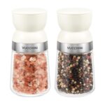 Vucchini Salt and Pepper Grinder Set with Adjustable Coarseness Ceramic Pepper Mill Manual Effortless Salt Grinder Spice Grinder for Home, Kitchen, Beige