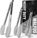 Walfos Kitchen Tongs-7",9" and 12" Heavy Duty Food Tongs, 430 Premium Stainless Steel and Non-Slip Heat Resistant Handle-Great for Cooking,Grilling,Turning and Barbecue,Locking...