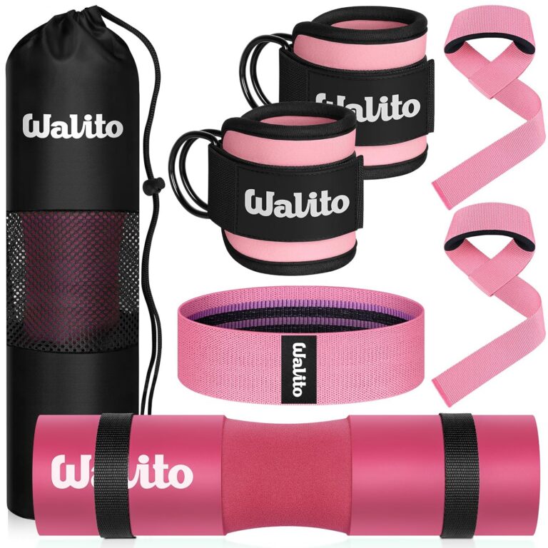 WALITO 8Pcs Barbell Pad Set for Hip Thrust - Squat Pad,Gym Accessories for Women with Bar Bad,Bench Press, with Gym Ankle Straps,Resistance Bands for Working Out,Lifting...