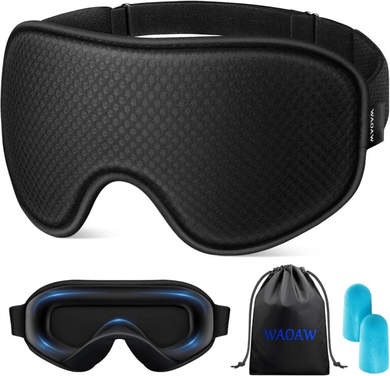 WAOAW Sleep Mask Travel Essentials - 3D Blackout Eye Mask for Sleeping - Soft Breathable Adjustable Light Blocking Eye Covers for Men and Women - Comfortable Night Mask for...