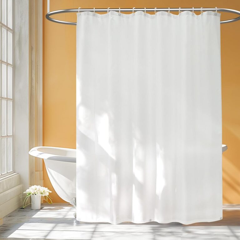 Waterproof Fabric Shower Curtain Liner with 3 Large Magnets, White Cloth Shower Liner Machine Washable, 72 x 72 inch Hotel Quality Bathroom Shower Curtain Quick Dry