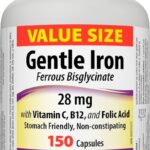 Webber Naturals Gentle Iron Supplement 28 mg, Highly Bioavailable Form of Iron, 150 Capsules, Stomach-Friendly, Non-Constipating, Helps Prevent Iron Deficiency Anemia