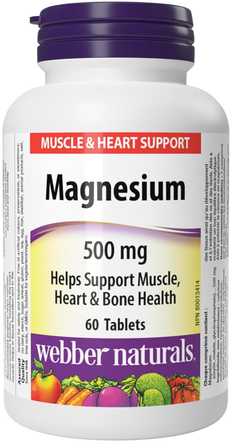 Webber Naturals Magnesium 500 mg, 60 Tablets, Enhanced Absorption Mineral, Supports Bone and Muscle Functions, Vegan