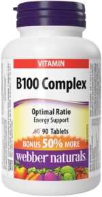 Webber Naturals Vitamin B100 Complex, Timed Release, 140 Tablets, Supports Energy Production and Metabolism, Vegan