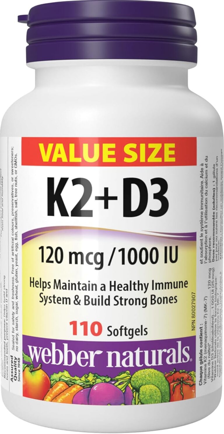 Webber Naturals Vitamin K2 with D3, 110 Softgels, MK-7 Formula, Helps Support Bones, Teeth, and Immune Function