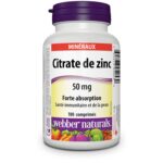 Webber Naturals Zinc Citrate 50 mg, 180 Tablets, For Healthy Skin and Immune Support, Vegan