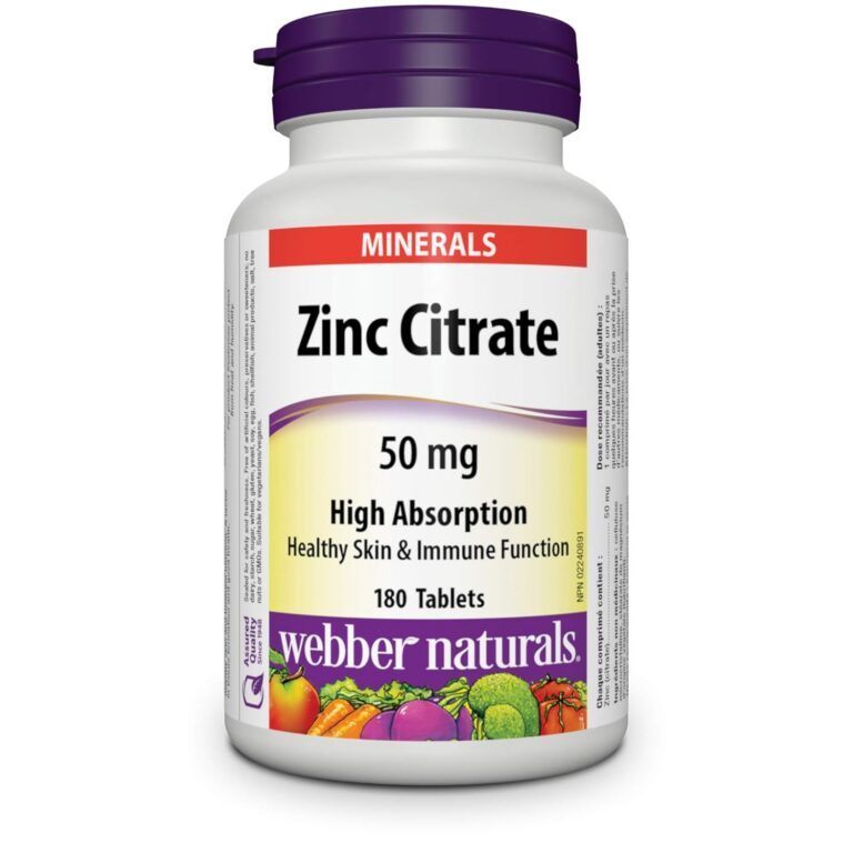 Webber Naturals Zinc Citrate 50 mg, 180 Tablets, For Healthy Skin and Immune Support, Vegan