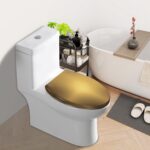 WHFEOIV9RE Elongated Toilet Seat Shiny brushed gold color metal Resin Toilet Seat Slow Quiet Close with Quick-Release Hinges Toilet Seat with Cover Easy to Clean Install