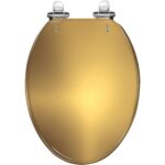 WHFEOIV9RE Elongated Toilet Seat Shiny brushed gold color metal Resin Toilet Seat Slow Quiet Close with Quick-Release Hinges Toilet Seat with Cover Easy to Clean Install