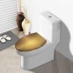 WHFEOIV9RE Elongated Toilet Seat Shiny brushed gold color metal Resin Toilet Seat Slow Quiet Close with Quick-Release Hinges Toilet Seat with Cover Easy to Clean Install