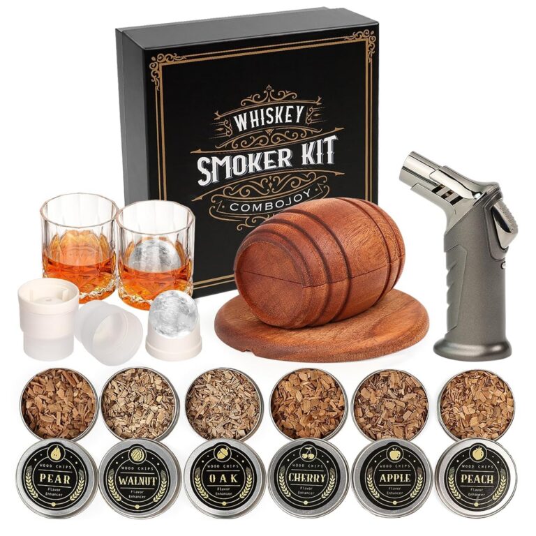 Whiskey Smoker Kit with Torch - 6 Flavors Wood Chips, 2 Glasses, 2 Ice Ball Molds - Cocktail Smoker Infuser Kit, Old Fashioned Drink Smoker Kit, Birthday Bourbon Whiskey Gifts...