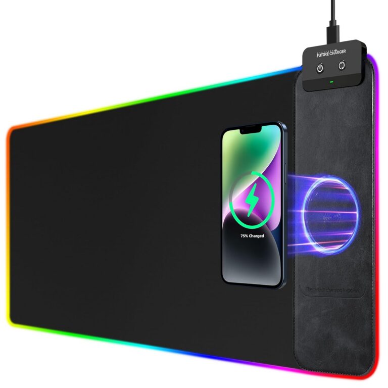 Wireless Future Charger Gaming Mouse Pad, 10W Wireless Charging, RGB with 9 LED Light Modes, 31.5"x11.8" Large Desk Mat, Non-Slip Rubber Base, Waterproof, Black