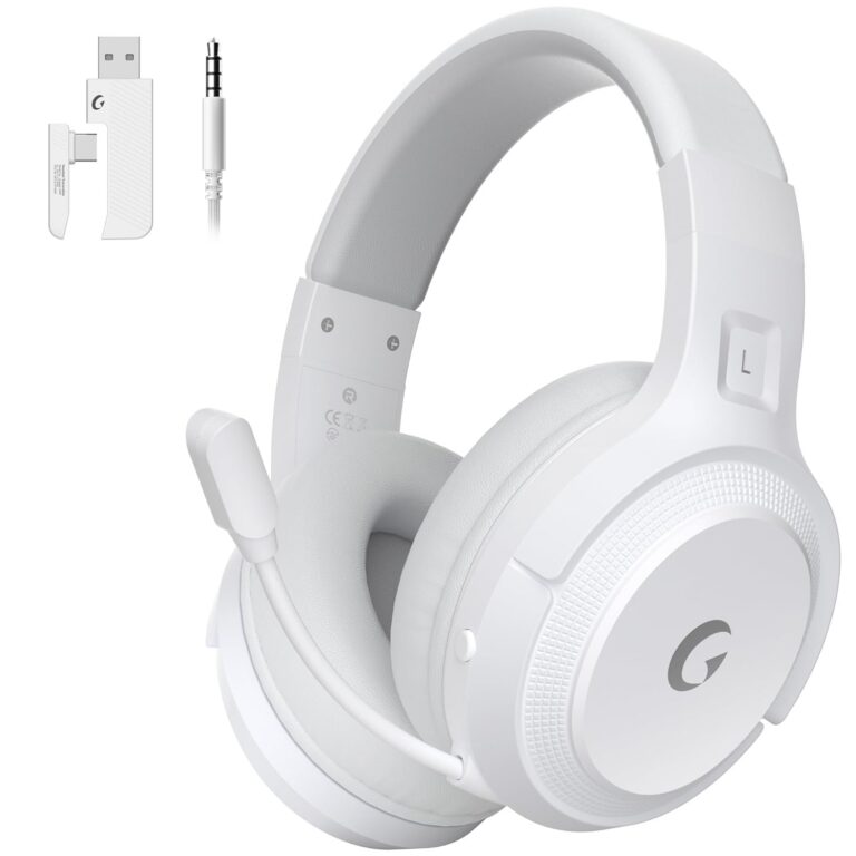 Wireless Gaming Headset for PS5, PS4, PC, Switch - Bluetooth 5.3 with Noise Canceling Microphone, 50-Hour Battery, Type-C Charging Gaming Headphones - White