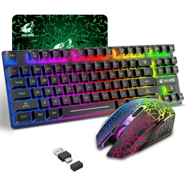 Wireless Gaming Keyboard and Mouse Combo with 87 Key Rainbow LED Backlight Rechargeable TKL Mechanical Feel Anti-ghosting Ergonomic Waterproof RGB Mute Mice for Computer PC...