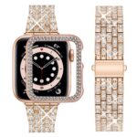 wutwuk Compatible for Apple Watch Band 38mm 40mm 41mm 42mm 44mm 45mm with Case, Jewelry Metal Replacement Strap for iWatch SE Series 8 7 6 5 4 3 2 1, Women's Dressy Bling...