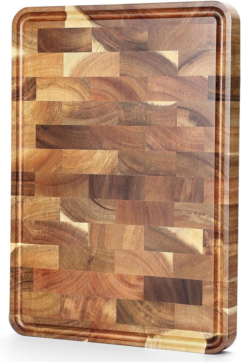 XINZUO Acacia Wood Cutting Board for Kitchen End Grain Cutting Board (13.8''L x 9.8''W x 1''T)-Wooden Chopping Board Meat Cutting Board with Non-Slip Feet, Side Handles and...