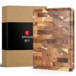 XINZUO Acacia Wood Cutting Board for Kitchen End Grain Cutting Board (13.8''L x 9.8''W x 1''T)-Wooden Chopping Board Meat Cutting Board with Non-Slip Feet, Side Handles and...