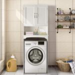 Yaheetech Over The Toilet Cabinet with Inner Adjustable Shelf, Double Door Bathroom Storage Organizer, Taller Wooden Free Standing Toilet Rack with Open Storage Shelf, White