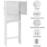 Yaheetech Over The Toilet Cabinet with Inner Adjustable Shelf, Double Door Bathroom Storage Organizer, Taller Wooden Free Standing Toilet Rack with Open Storage Shelf, White