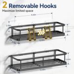 YASONIC Shower Caddy Adhesive, No Drill Bathroom Shower Organizers, with Removable Hooks, Rust Proof Shower Shelves, Wall-Mounted Shower Storage, Black, 2 Packs