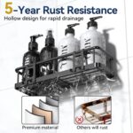 YASONIC Shower Caddy Adhesive, No Drill Bathroom Shower Organizers, with Removable Hooks, Rust Proof Shower Shelves, Wall-Mounted Shower Storage, Black, 2 Packs