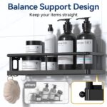 YASONIC Shower Caddy Adhesive, No Drill Bathroom Shower Organizers, with Removable Hooks, Rust Proof Shower Shelves, Wall-Mounted Shower Storage, Black, 2 Packs