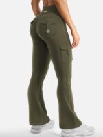 YEOREO CoreFlex Women Workout Flare Leggings with Pockets Hidden Scrunch High Waisted Cargo Gym Yoga No Front Seam Leggings