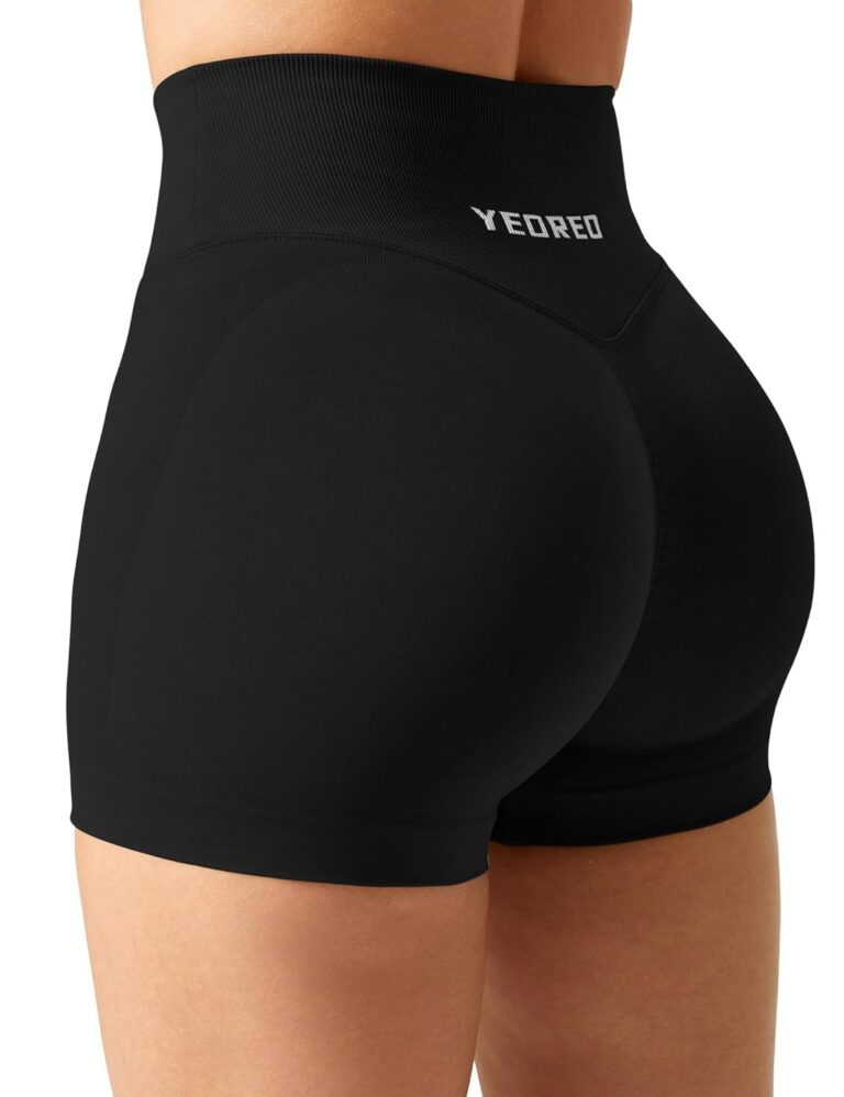 YEOREO Scrunch Butt Workout Shorts Women 3.5" Seamless V Cross Waist Sport Gym Amplify Impact Shorts