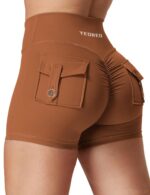 YEOREO Scrunch Workout Shorts with Pockets Charm Gym Biker Shorts for Women High Waisted Yoga Booty
