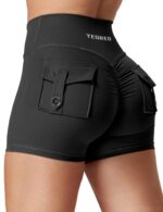 YEOREO Scrunch Workout Shorts with Pockets Charm Gym Biker Shorts for Women High Waisted Yoga Booty