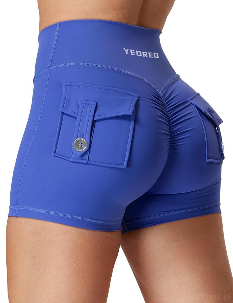 YEOREO Scrunch Workout Shorts with Pockets Charm Gym Biker Shorts for Women High Waisted Yoga Booty
