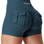 YEOREO Scrunch Workout Shorts with Pockets Charm Gym Biker Shorts for Women High Waisted Yoga Booty