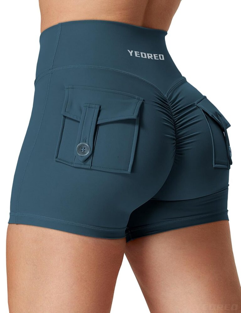 YEOREO Scrunch Workout Shorts with Pockets Charm Gym Biker Shorts for Women High Waisted Yoga Booty