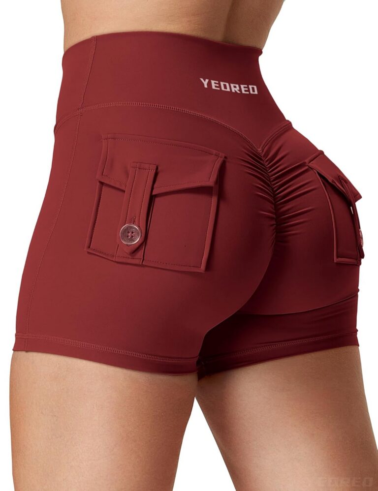 YEOREO Scrunch Workout Shorts with Pockets Charm Gym Biker Shorts for Women High Waisted Yoga Booty