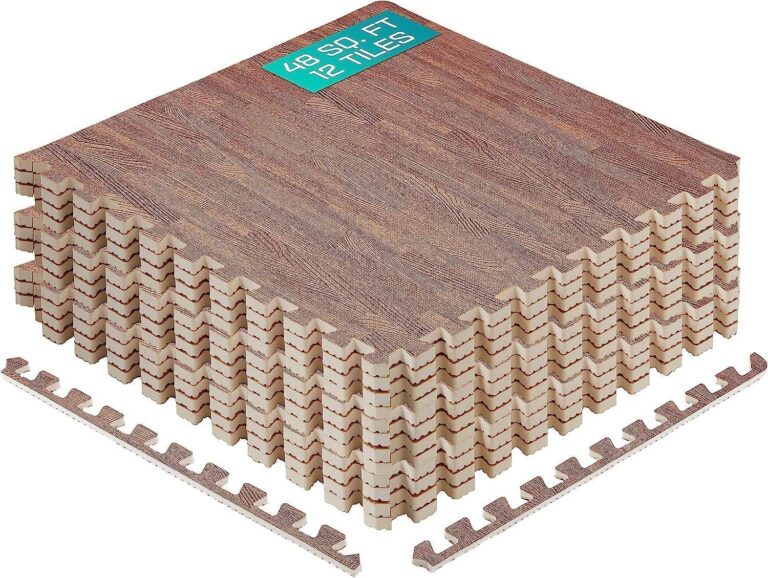 Yes4All EVA Interlocking Mats, Puzzle Floor Tiles, Foam Floor Padding with Border for Furniture, Home Space, Living Room, Garage - Dark Oak Wood, 4.46 m2