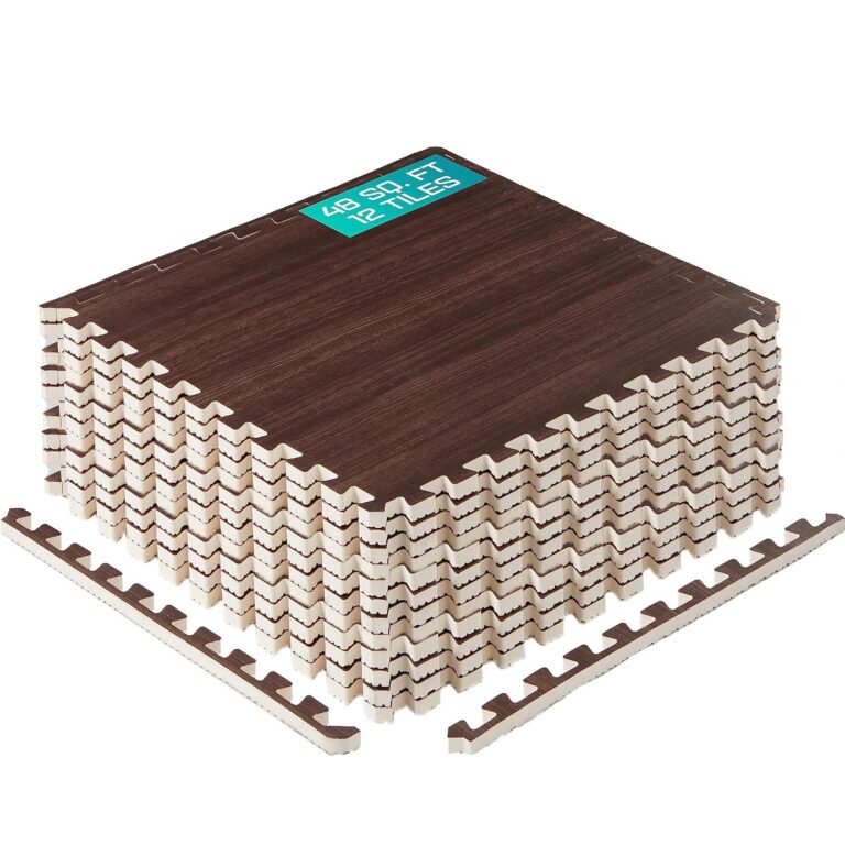 Yes4All EVA Interlocking Mats, Puzzle Floor Tiles, Foam Floor Padding with Border for Furniture, Home Space, Living Room, Garage - Dark Walnut Wood, 4.46 m2