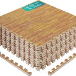 Yes4All EVA Interlocking Mats, Puzzle Floor Tiles, Foam Floor Padding with Border for Furniture, Home Space, Living Room, Garage - Light Oak Wood, 4.46 m2