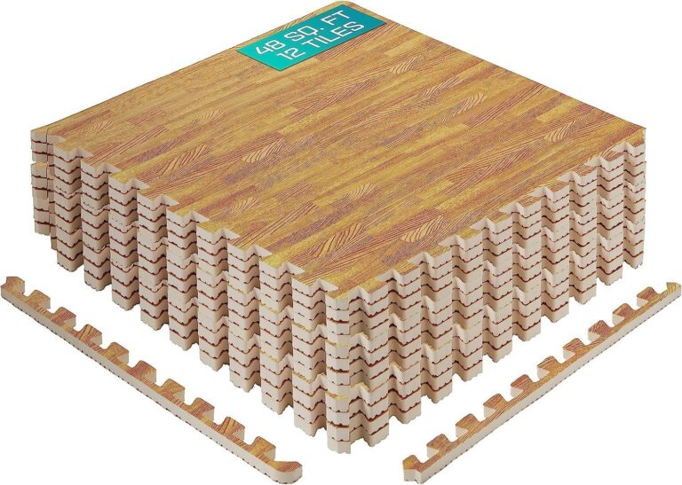 Yes4All EVA Interlocking Mats, Puzzle Floor Tiles, Foam Floor Padding with Border for Furniture, Home Space, Living Room, Garage - Light Oak Wood, 4.46 m2