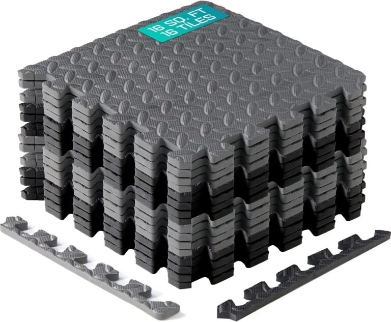 Yes4All EVA Interlocking Mats, Puzzle Floor Tiles, Foam Floor Padding with Border for Furniture, Home Space, Living Room, Garage - Black Gray, 1.39 m2