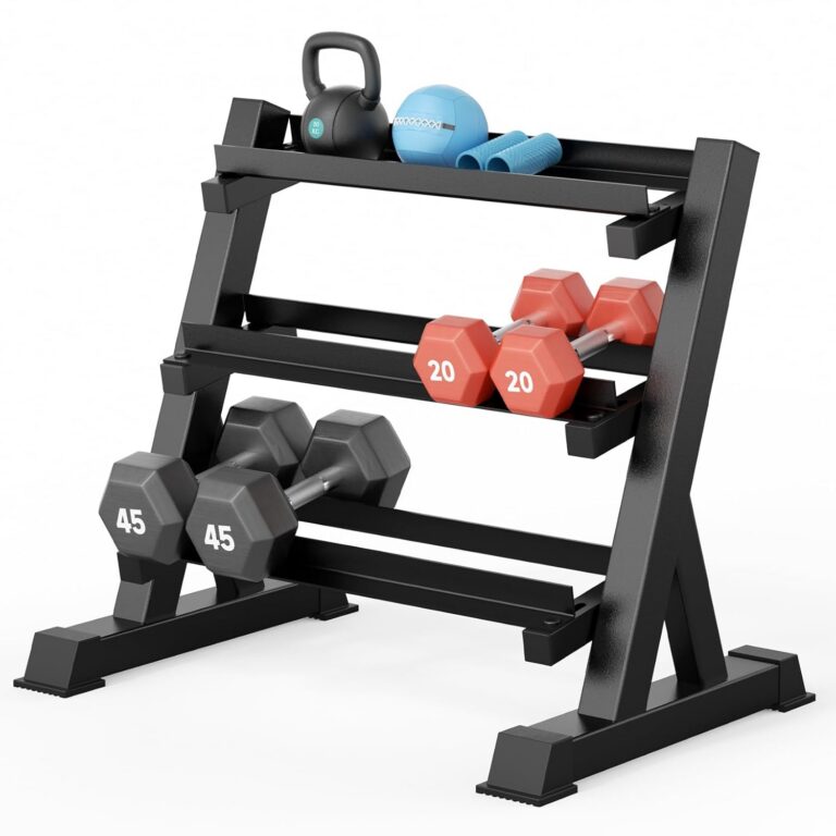 YOLEO Dumbbell Rack - 3 Tier & 5 Tier Compact Weight Rack for Dumbbell, Kettlebell, Barbell, Heavy Duty Weight Storage Organizer, Space-Saving Dumbbell Storage Stand Holder for...