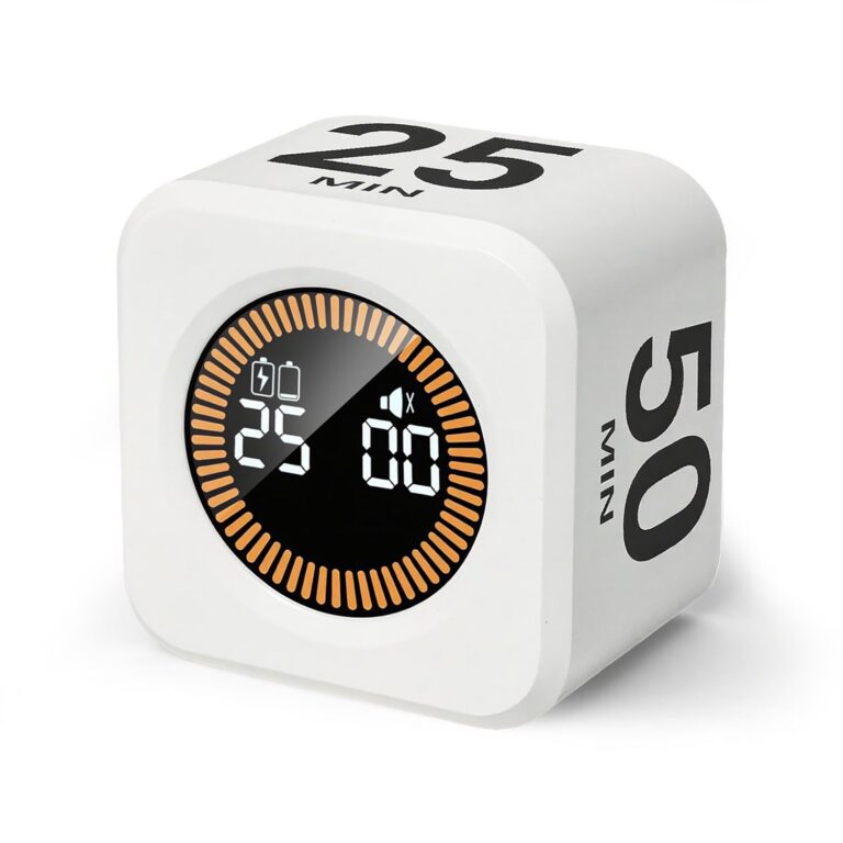 Yomvwavo Rechargeable Pomodoro Cube Timer - 4 Preset Time Settings (5/10/25/50 Min) & Custom Countdown, Portable Productivity Visual Timer for Kids & Adults, ADHD, Classroom,...