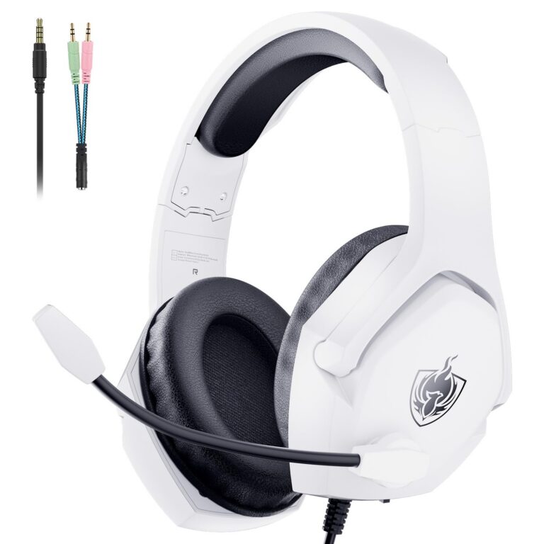 YOTMS Gaming Headset for PS5, PS4, Switch, H-4 PC Gaming Headphone with Noise Cancelling Mic, 7.1 Stereo Sound, for Games Controller, Computer, Laptop, Mac, Gamer (White)
