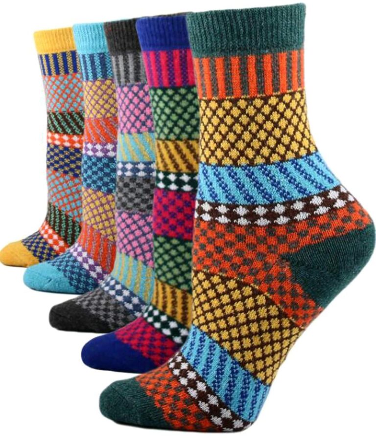 YZKKE 5Pack Womens Vintage Winter Soft Warm Thick Cold Knit Wool Crew Socks, Multicolor, free size