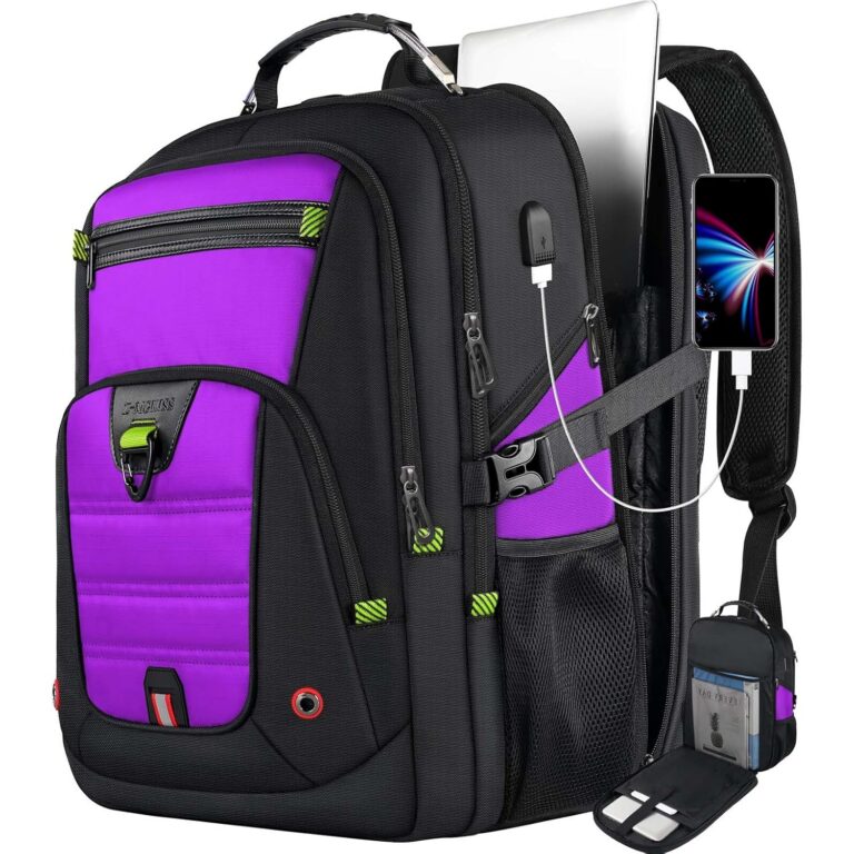 Z-MGKISS Extra Large Laptop Backpack, Water-Resistant 18.4-19 Inch Travel Backpack for Men & Women - Stylish Purple School Bag with USB Charging Port and Multiple Compartments